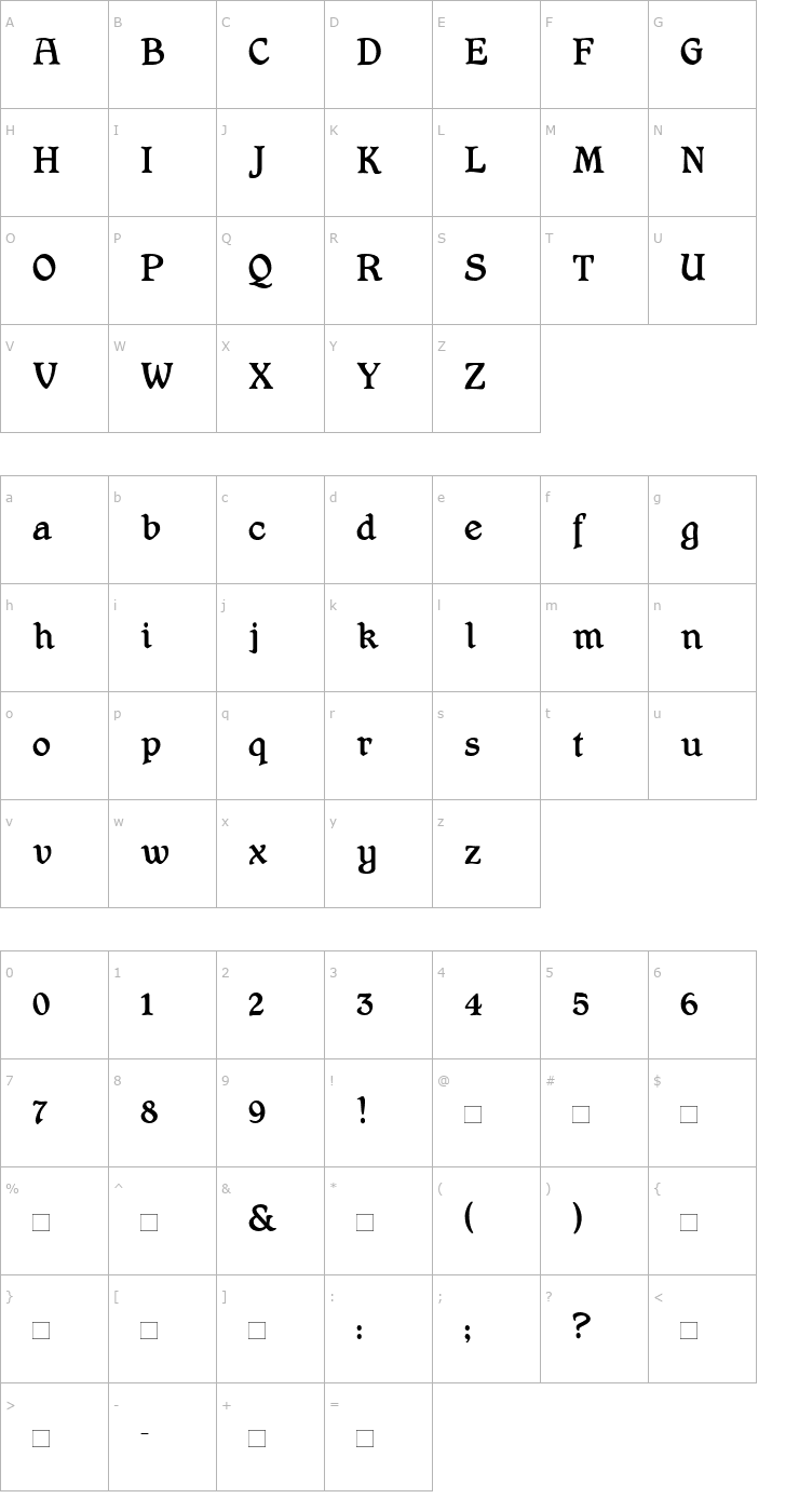 Character Map Shrewsbury Font