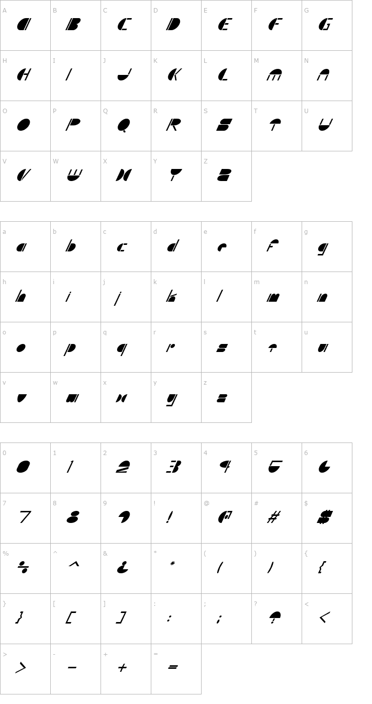 Character Map Shroom Italic Font