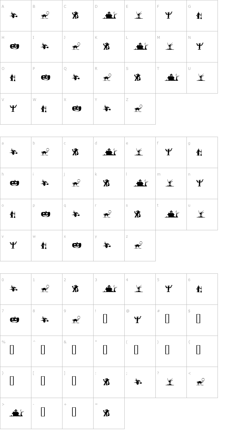 Character Map SilBooettes Tryout Font