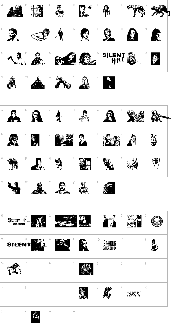 Character Map Silent Hill Nightmares Font