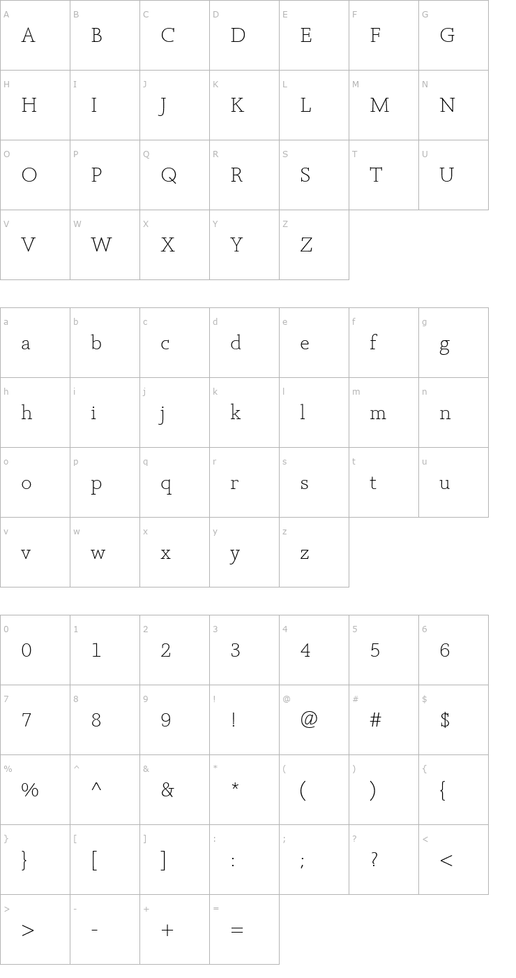 Character Map Silica-ExtraLight Font