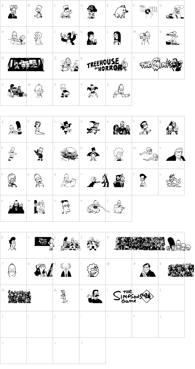 Character Map Simpsons Treehouse of Horror Font