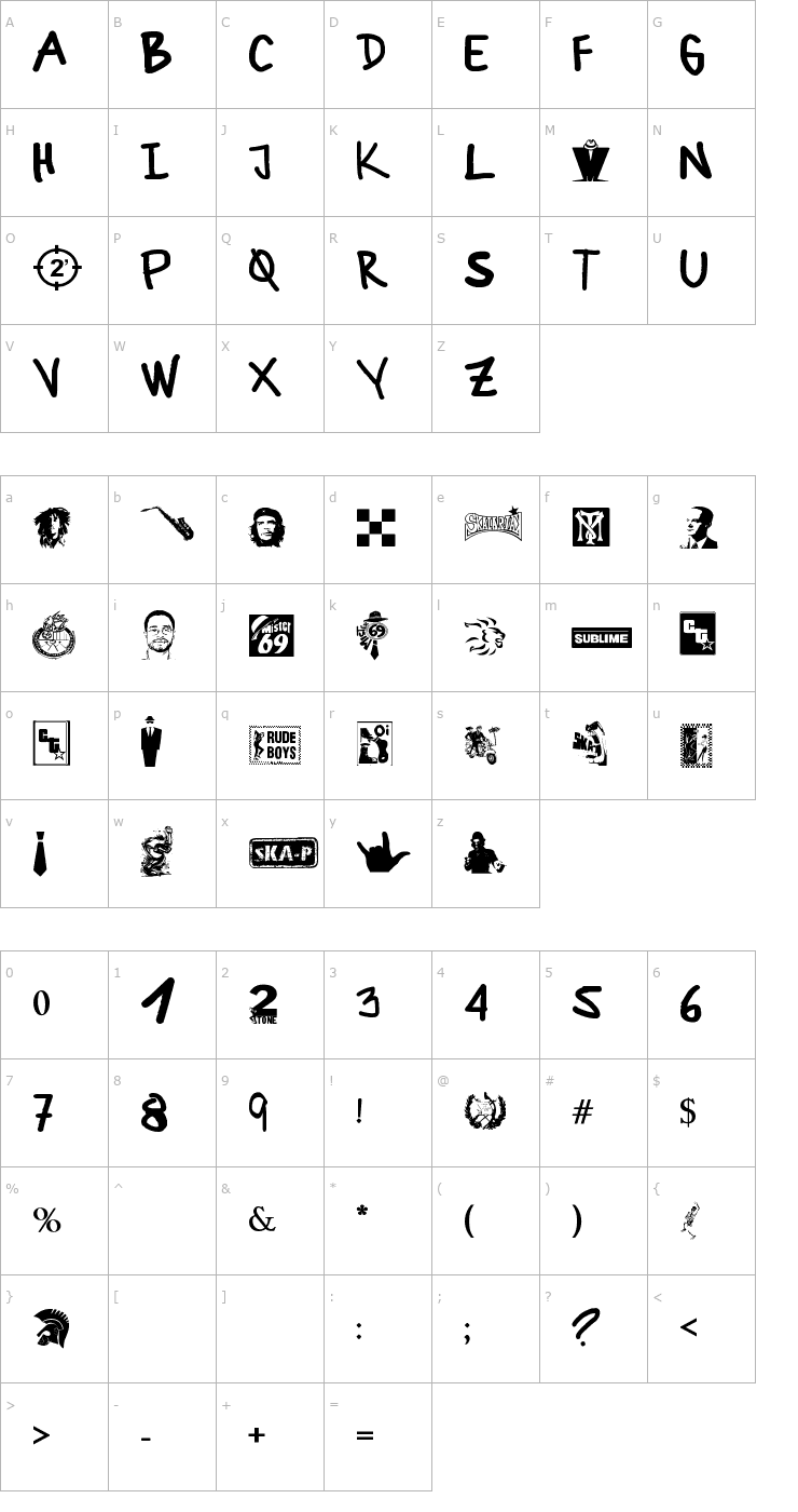 Character Map Ska+ Font