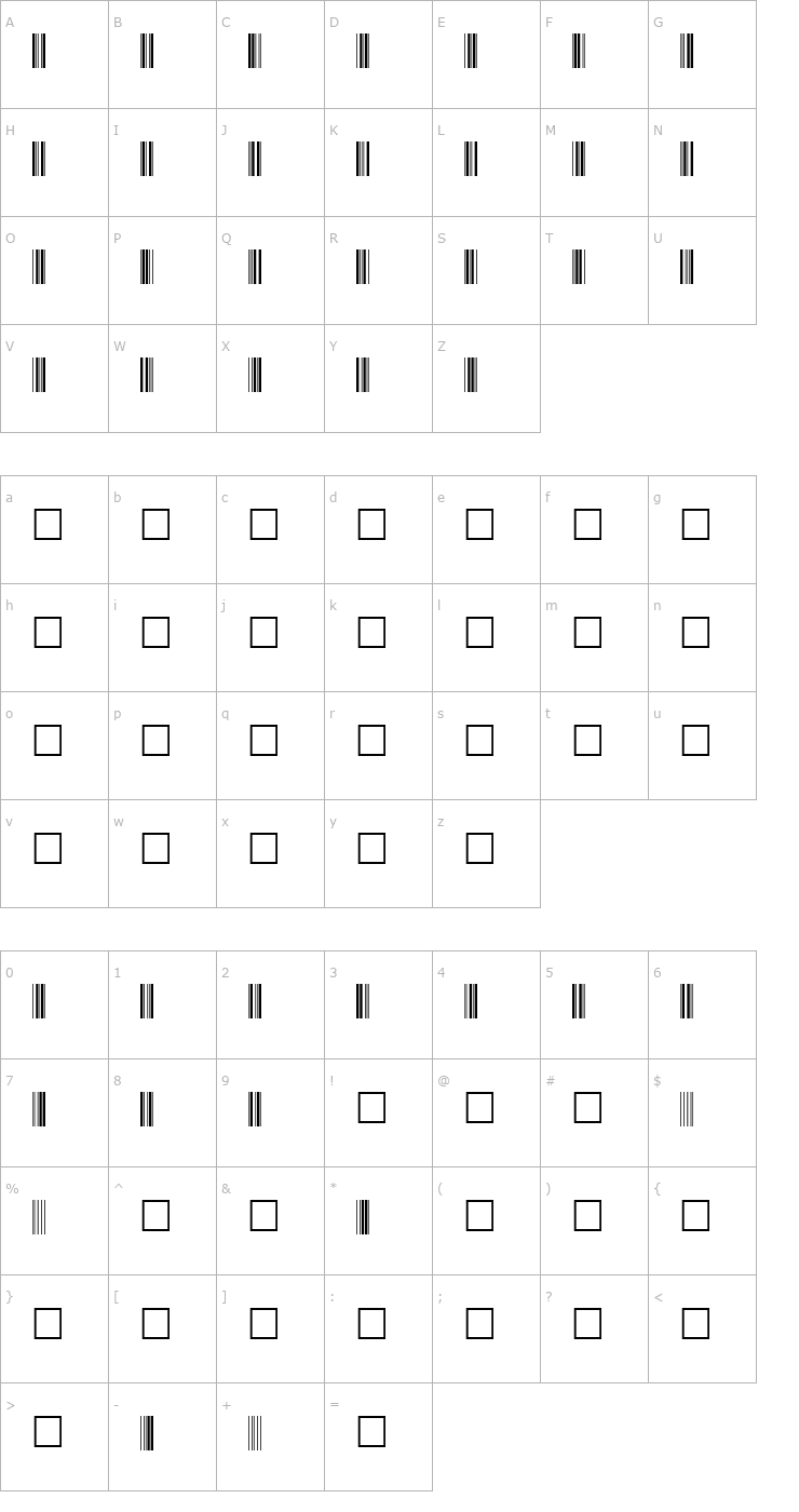 Character Map SKANDEMO Bar Code C39 Font