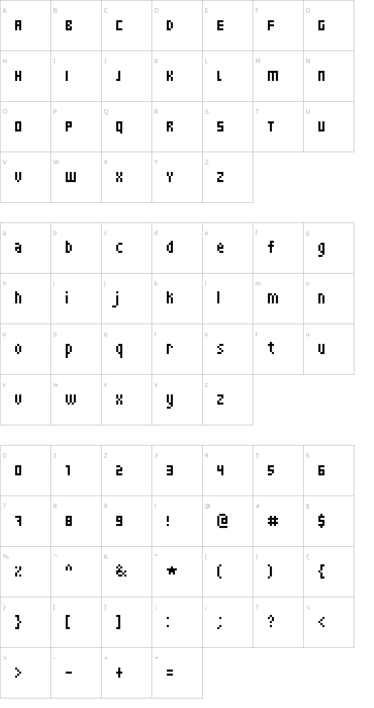 Character Map Skinny Font