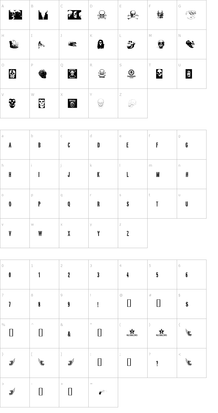 Character Map Skull TS 2 Font