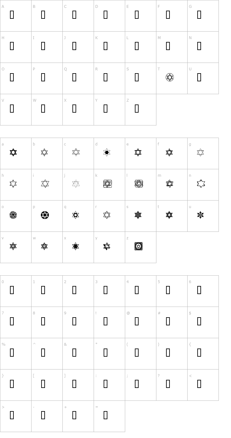 Character Map SL Star of David Font