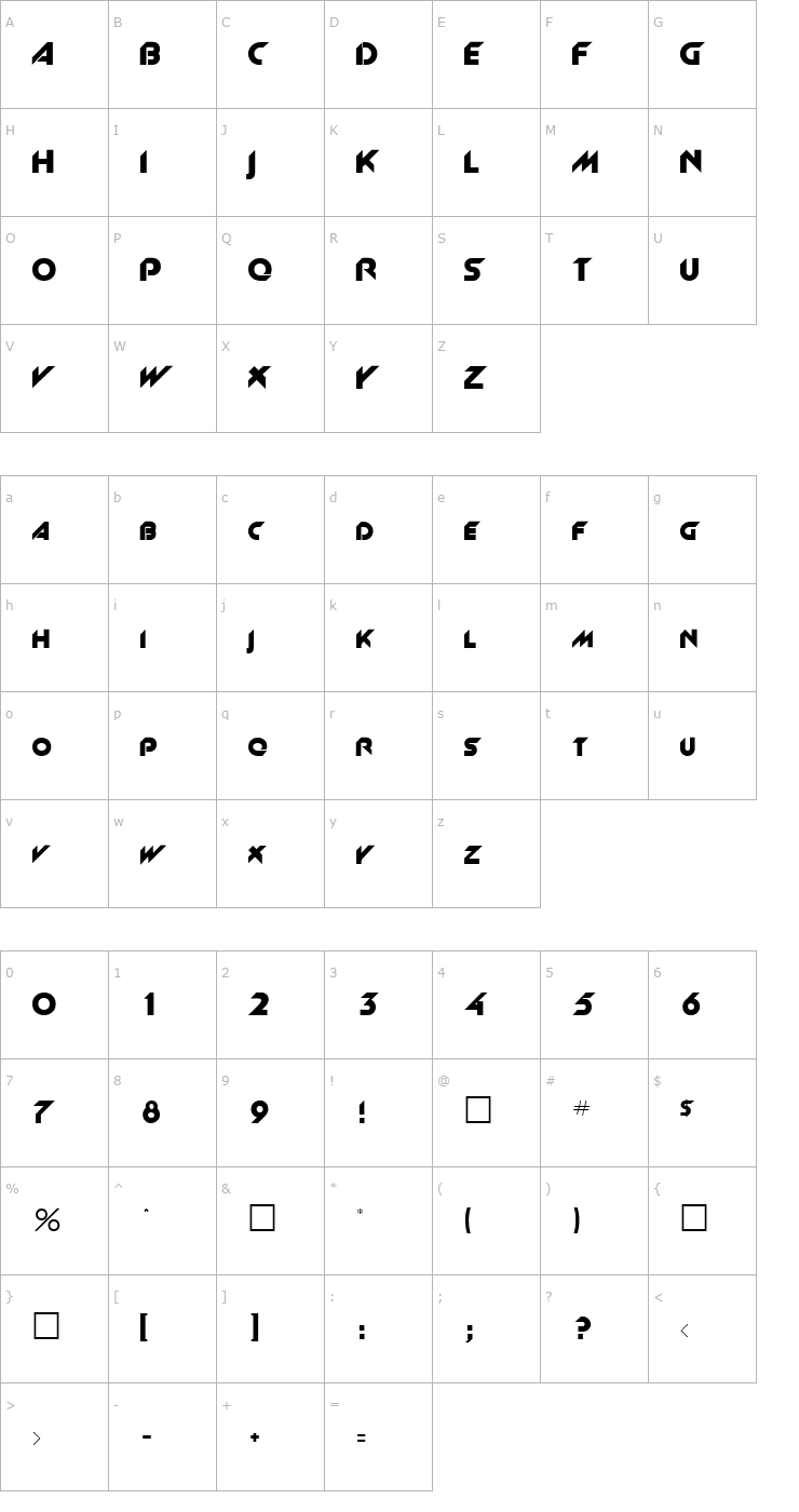 Character Map Slant Font