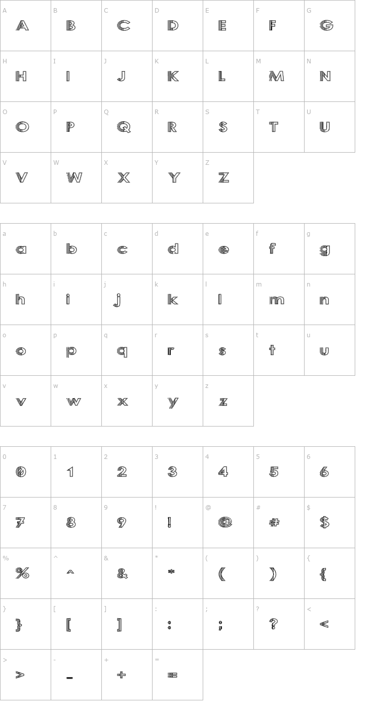 Character Map Sliced Iron Font