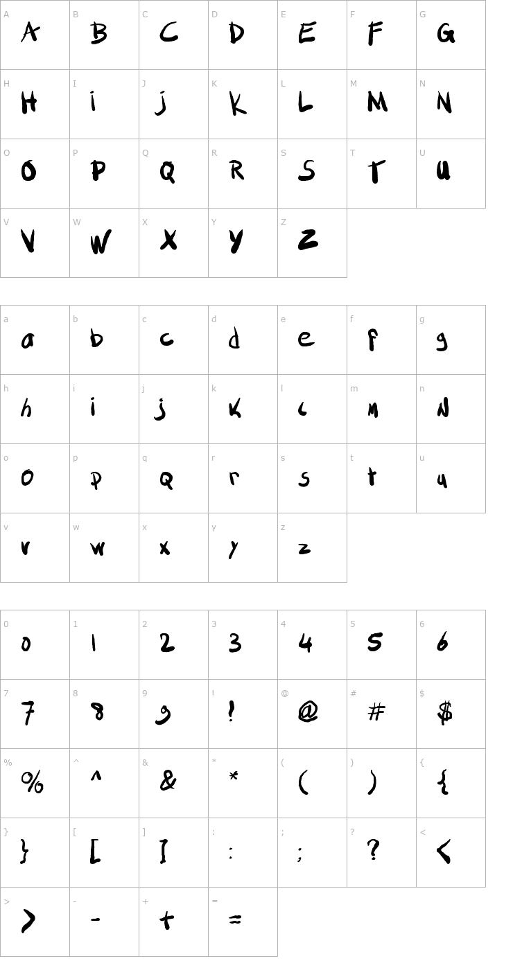 Character Map SML Fat Marker Font