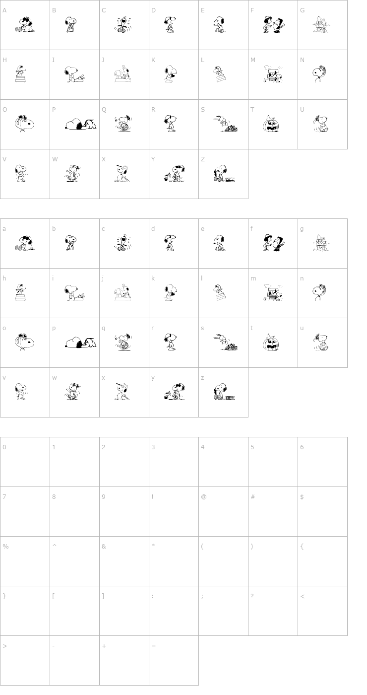 Character Map Snoopy Dings Font