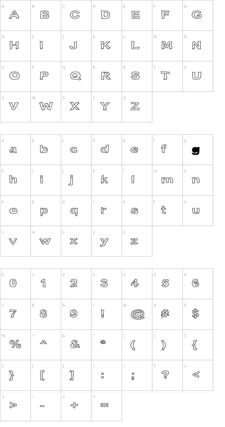 Character Map Snott Outline Font