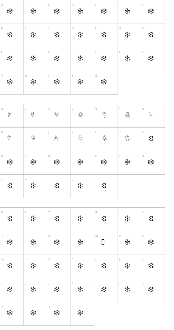 Character Map snowbats Font