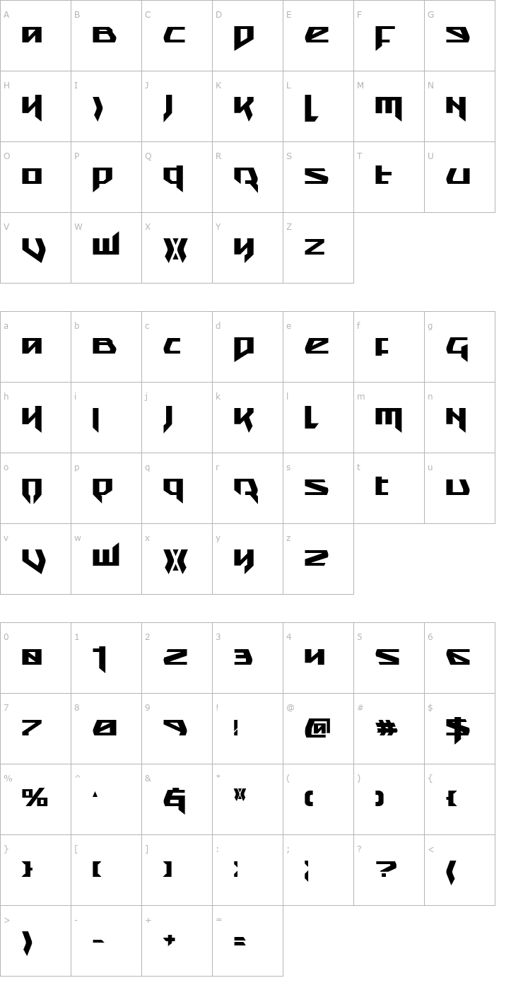 Character Map Snubfighter Bold Font