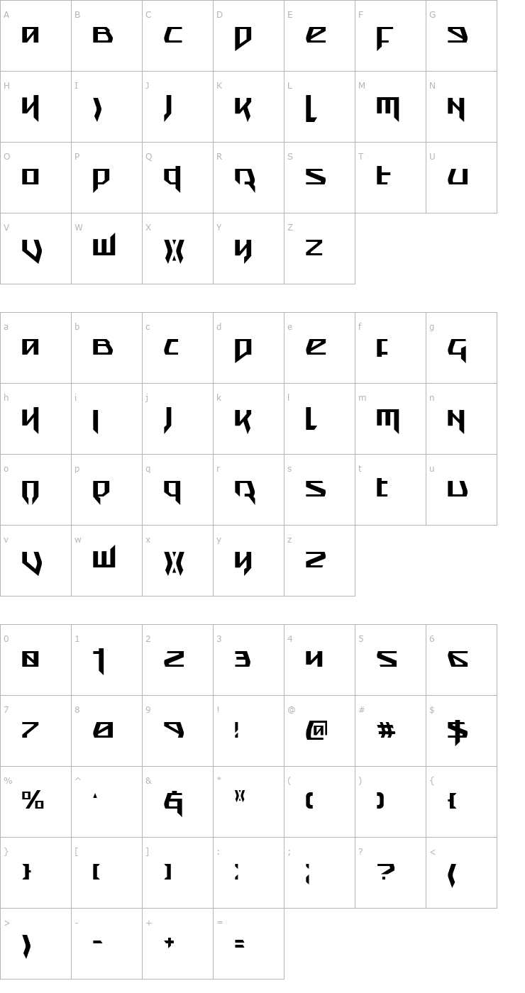 Character Map Snubfighter Condensed Font