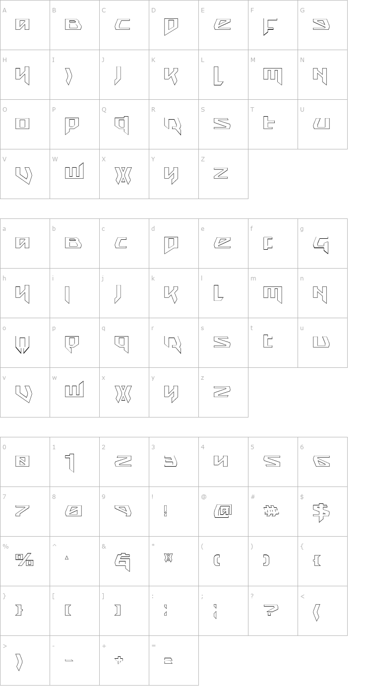 Character Map Snubfighter Outline Font