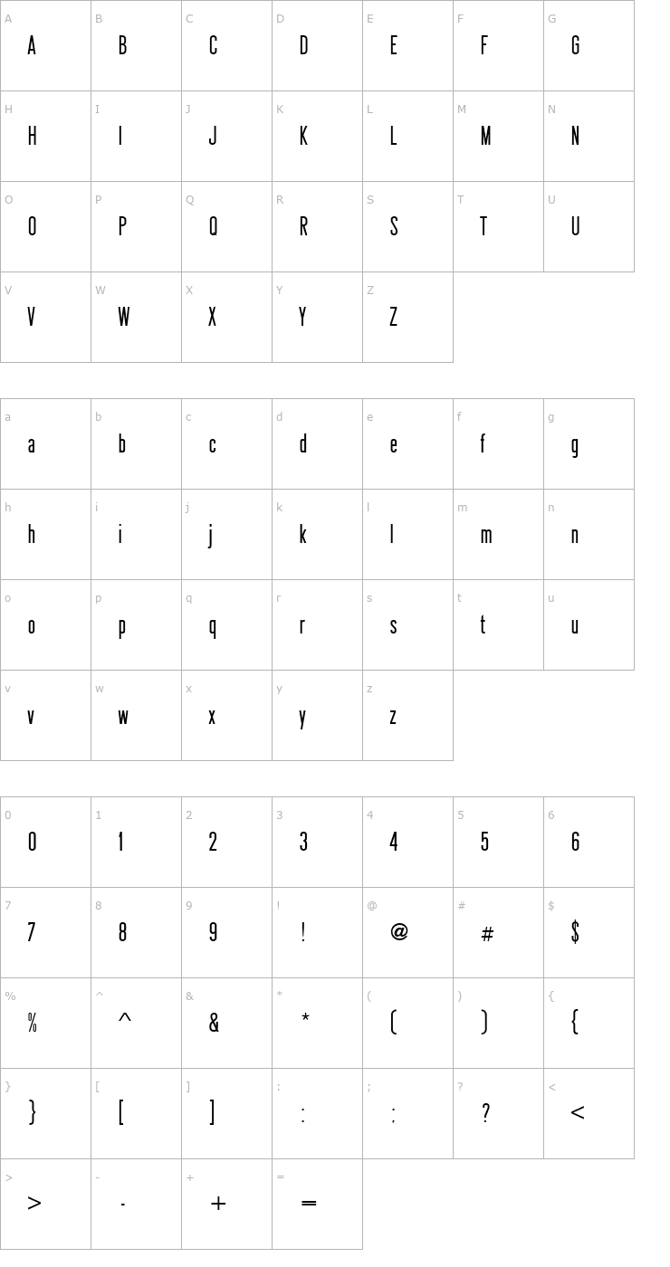 Character Map Snv_Becker_Ext_Cond Font