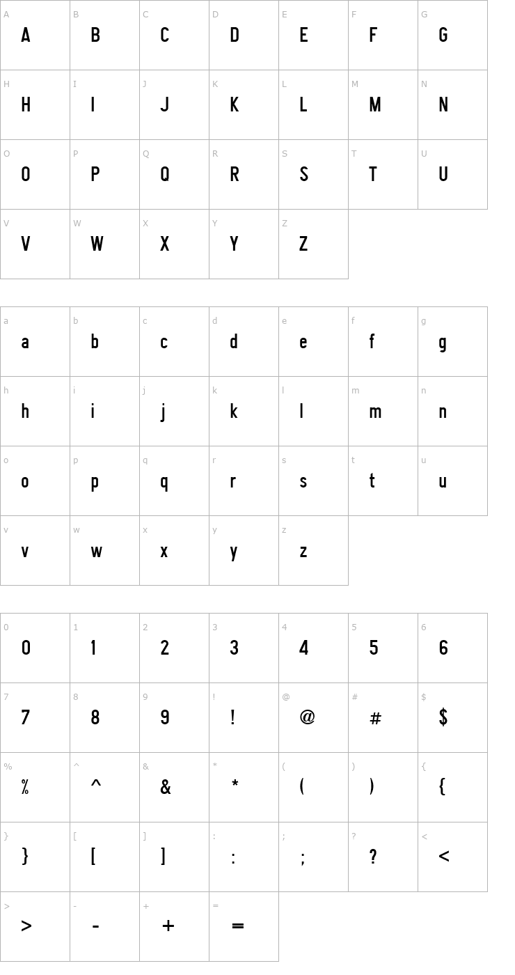 Character Map Snv_Becker_Reg_Cond Font