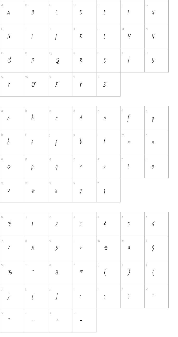 Character Map SodaScript-Light Font