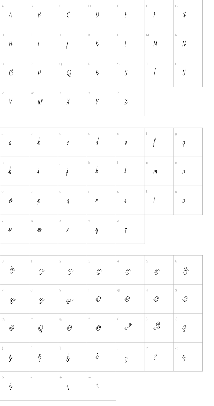 Character Map SodaScriptExtras-Light Font