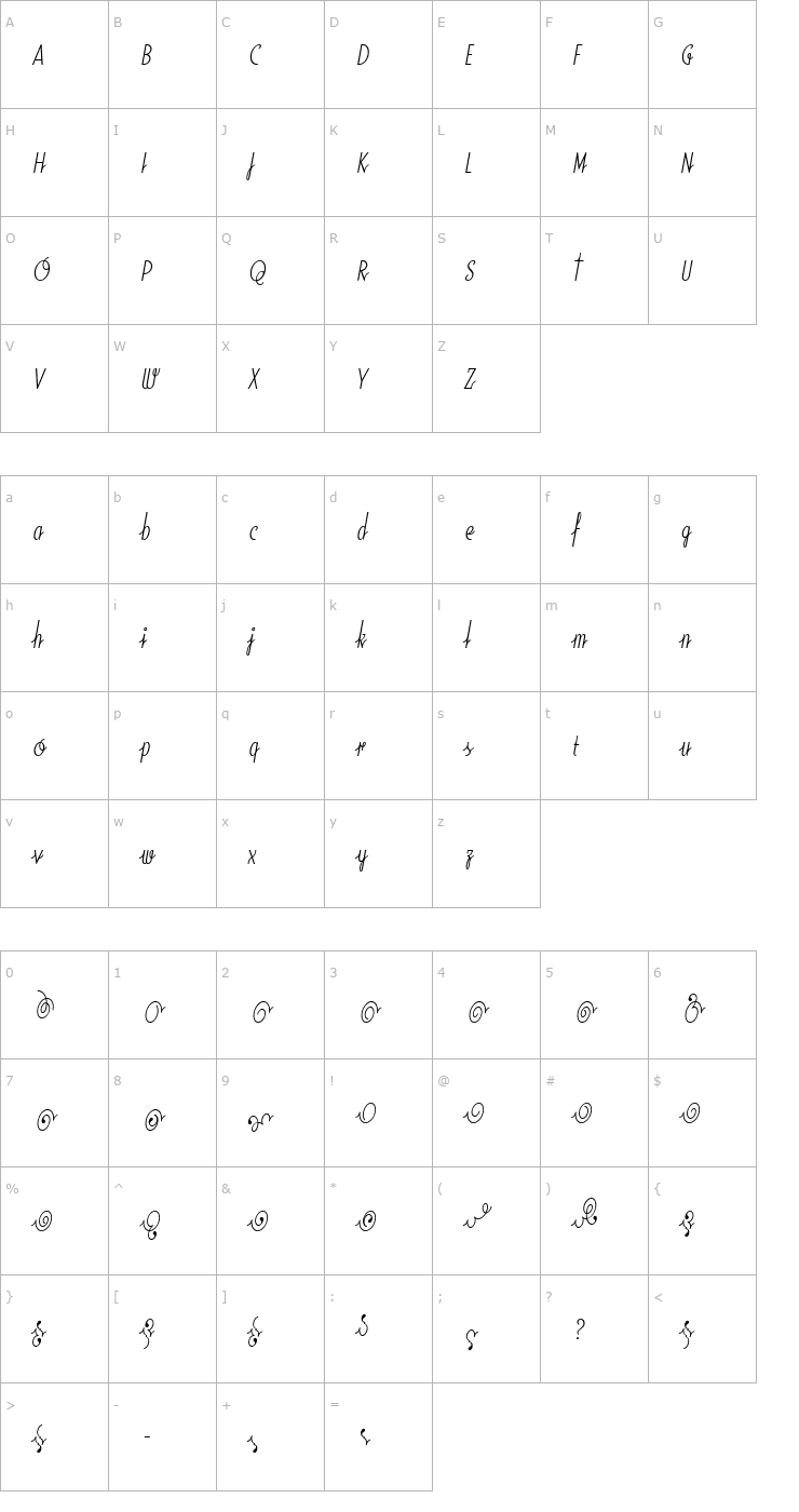 Character Map SodaScriptLightExtras Font