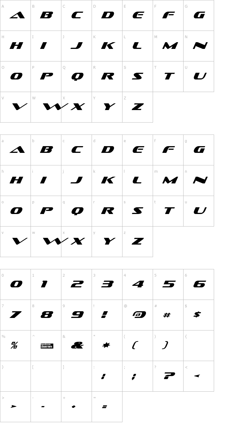 Character Map Sofachrome Italic Font