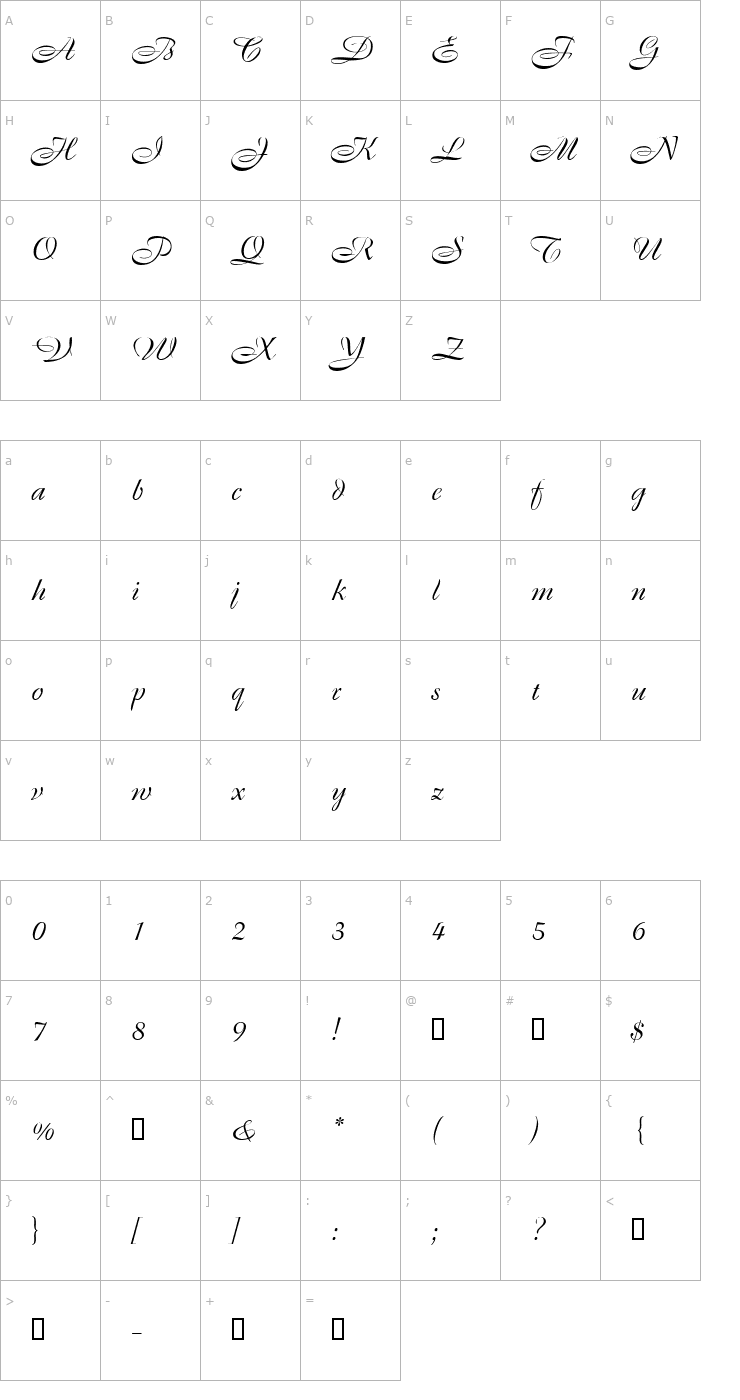 Character Map SolanaScriptSSK Font