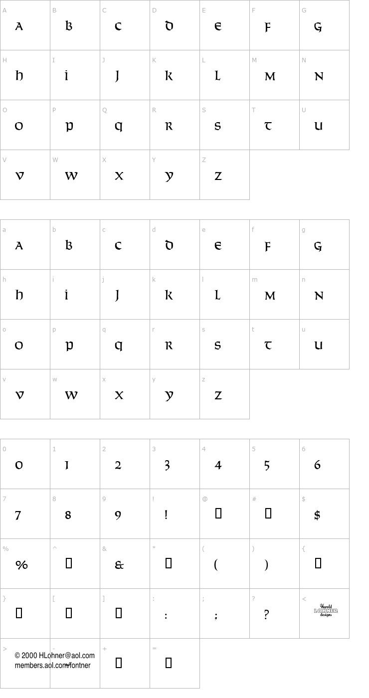 Character Map Solemnity Font