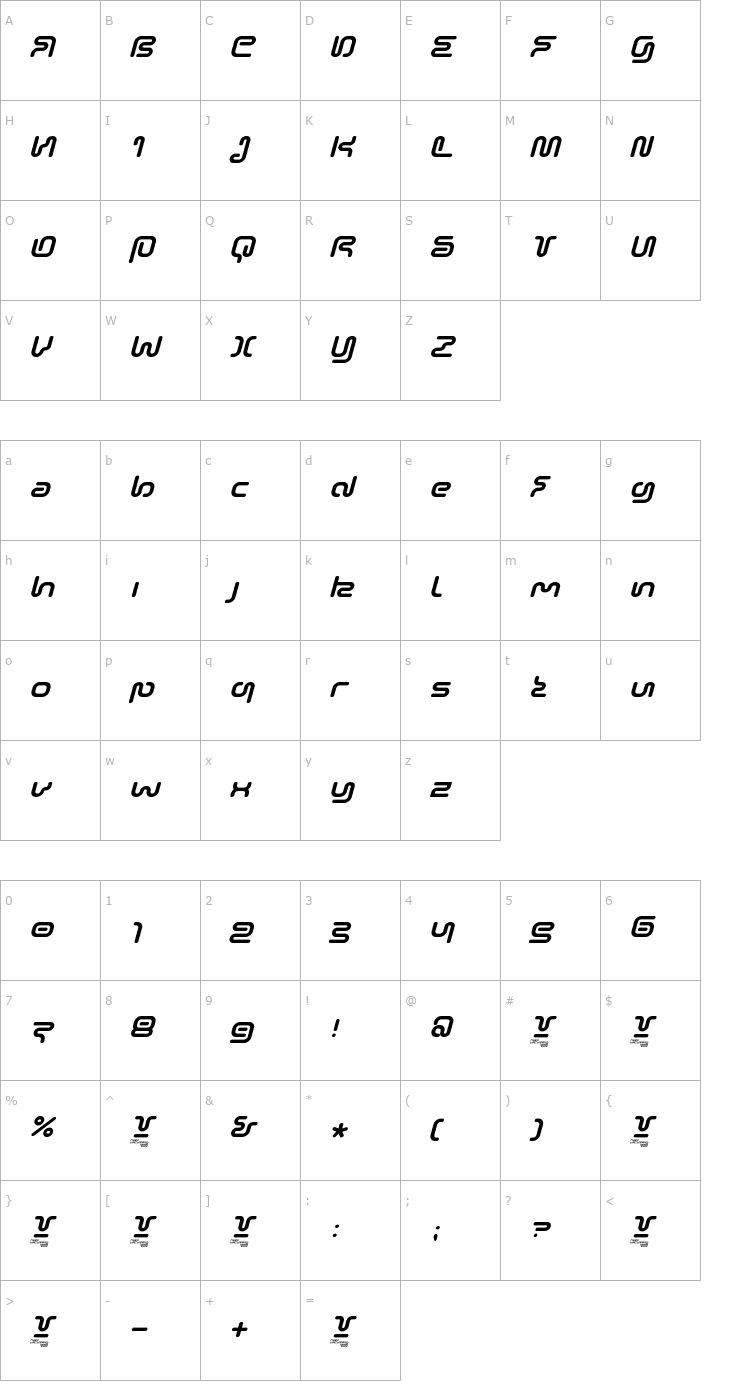 Character Map Sonic Empire Italic Font