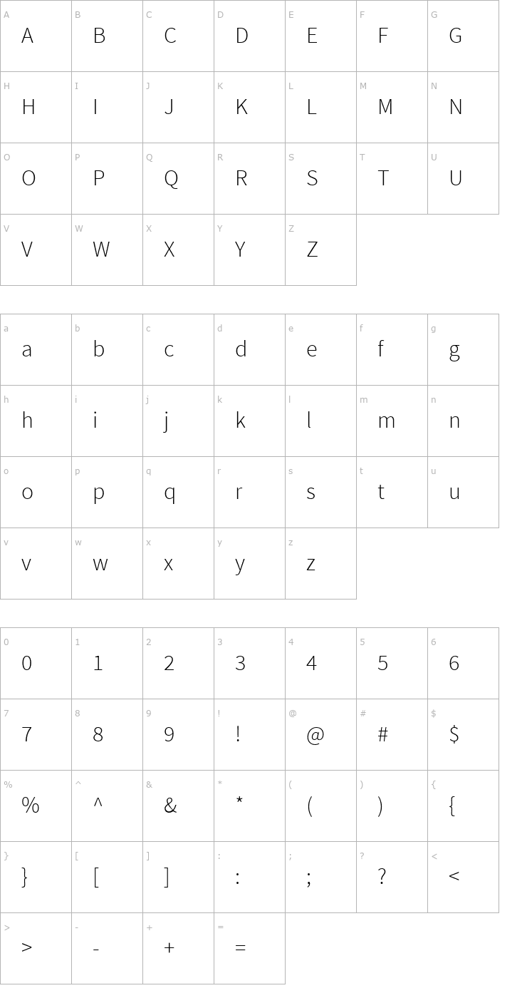 Character Map Source Sans Pro Light Font