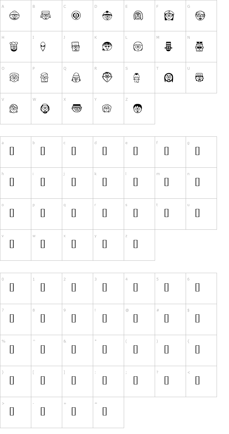 Character Map South Bats Font