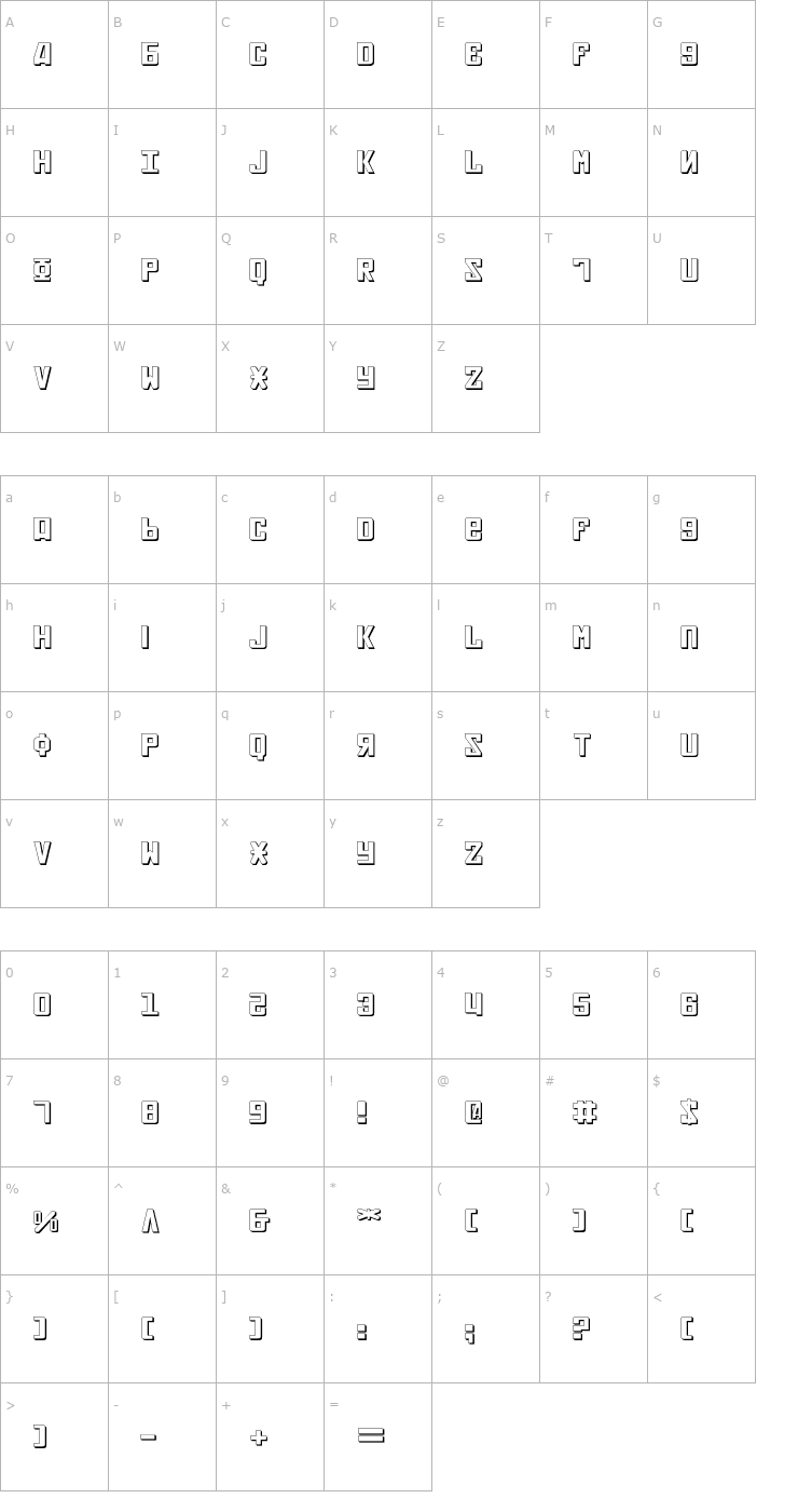 Character Map Soviet 3D Expanded Font