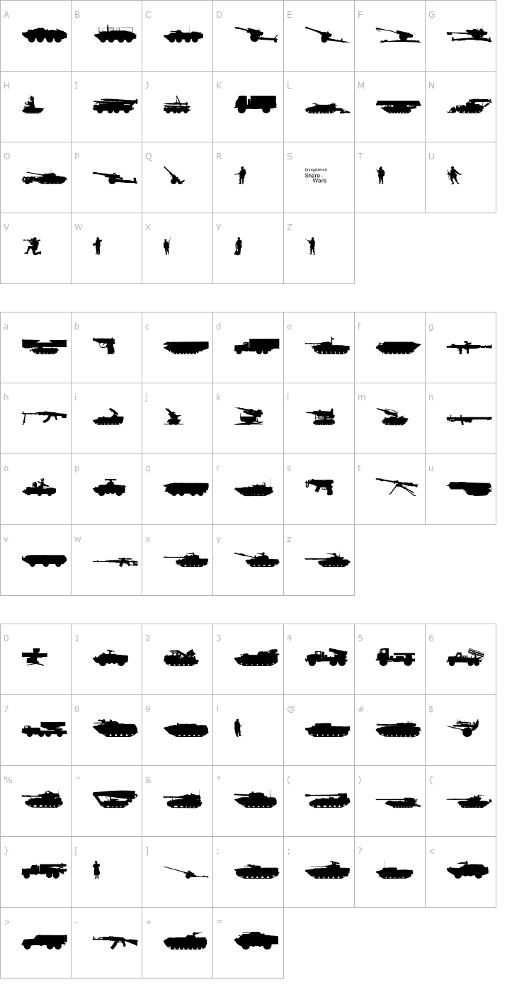 Character Map Soviet Kit Font