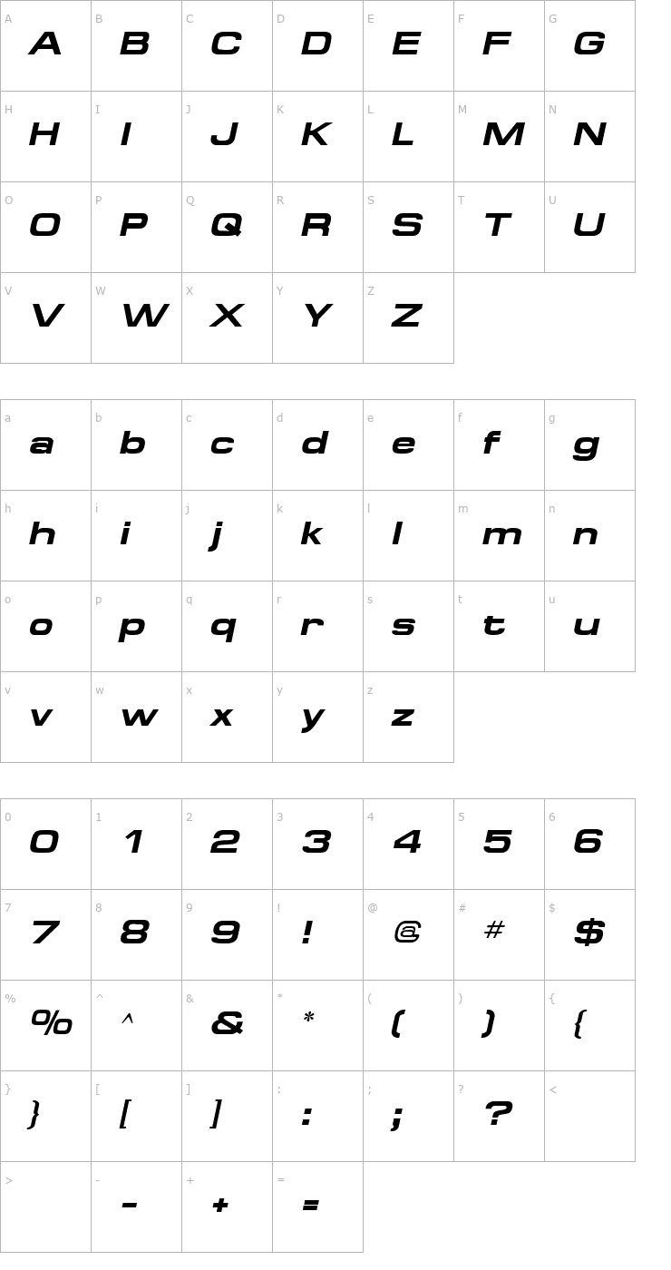 Character Map SpaceOutBold Italic Font