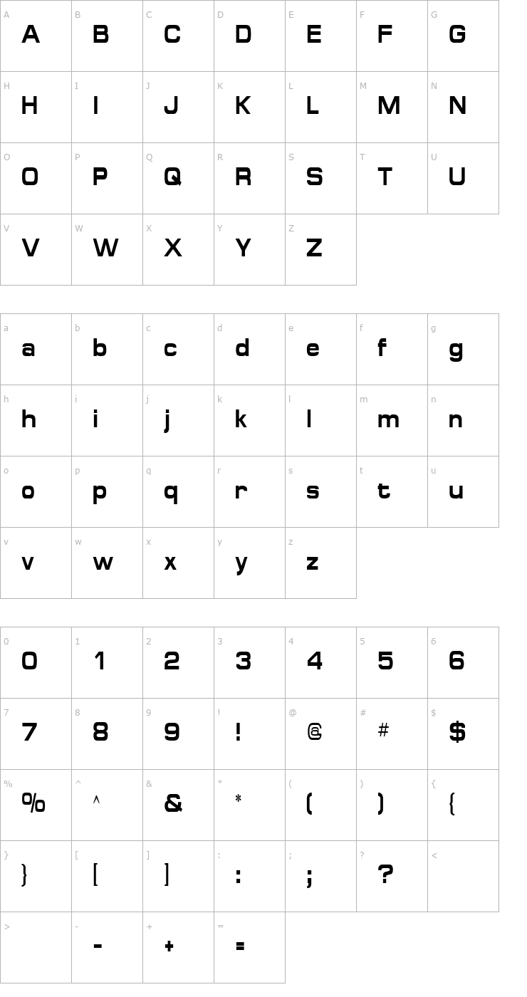 Character Map SpaceOutBoldCondensed Font