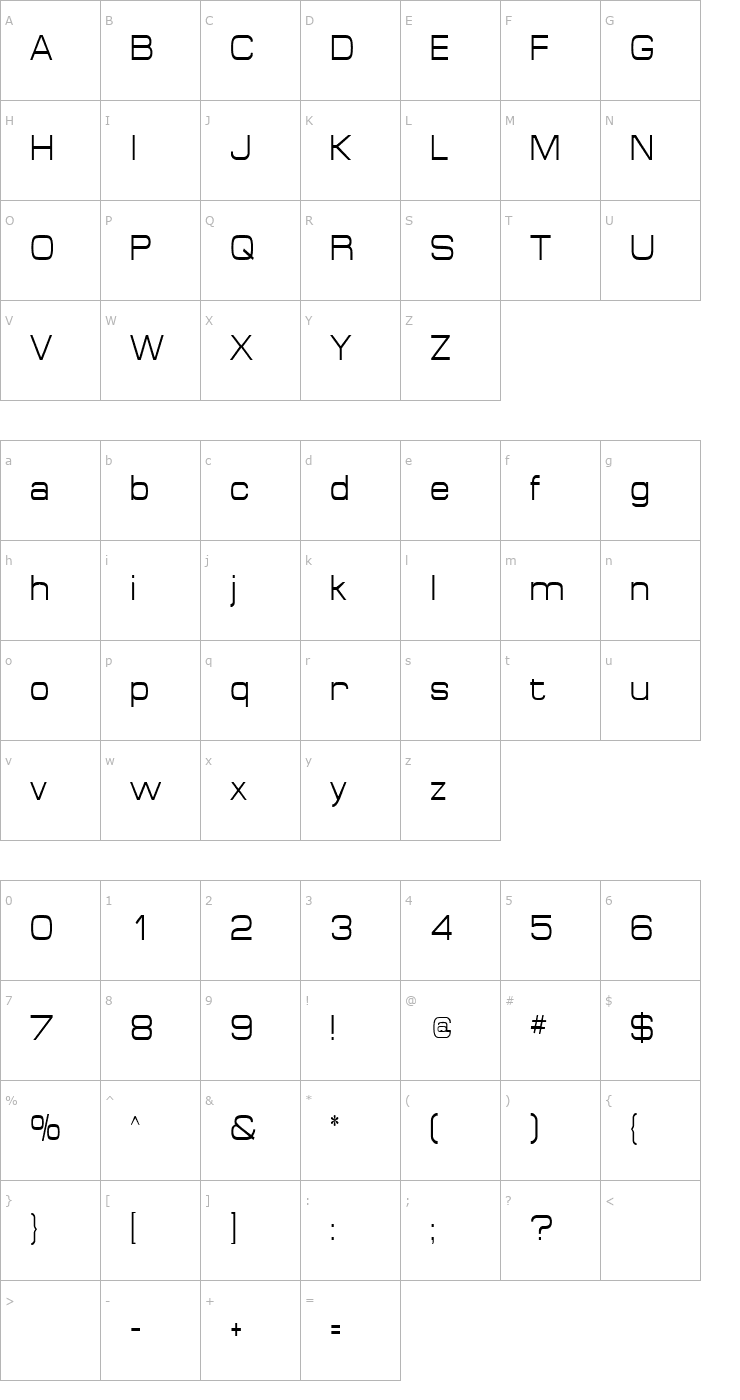 Character Map SpaceOutCondensed Font