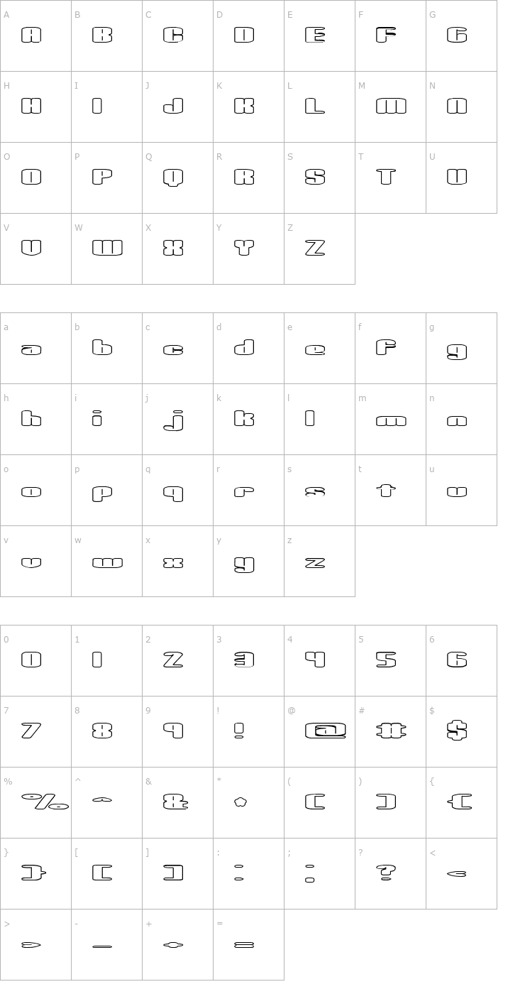 Character Map Spacious Outline BRK Font