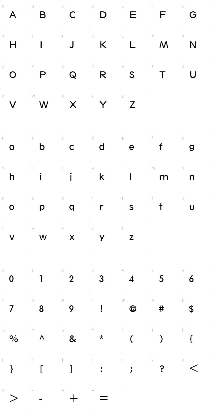 Character Map SpartanClassified-Book Font