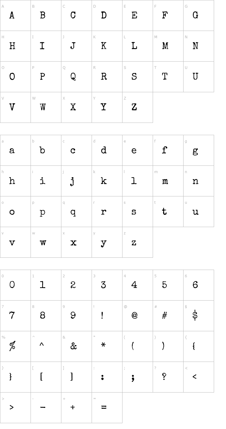 Character Map Special Elite Font