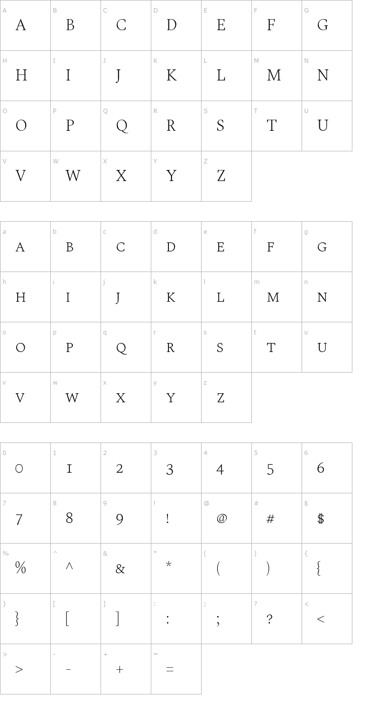 Character Map Spectral SC ExtraLight Font