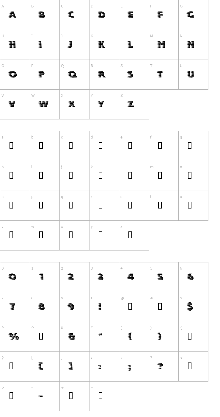 Character Map Speedy Vertical Font