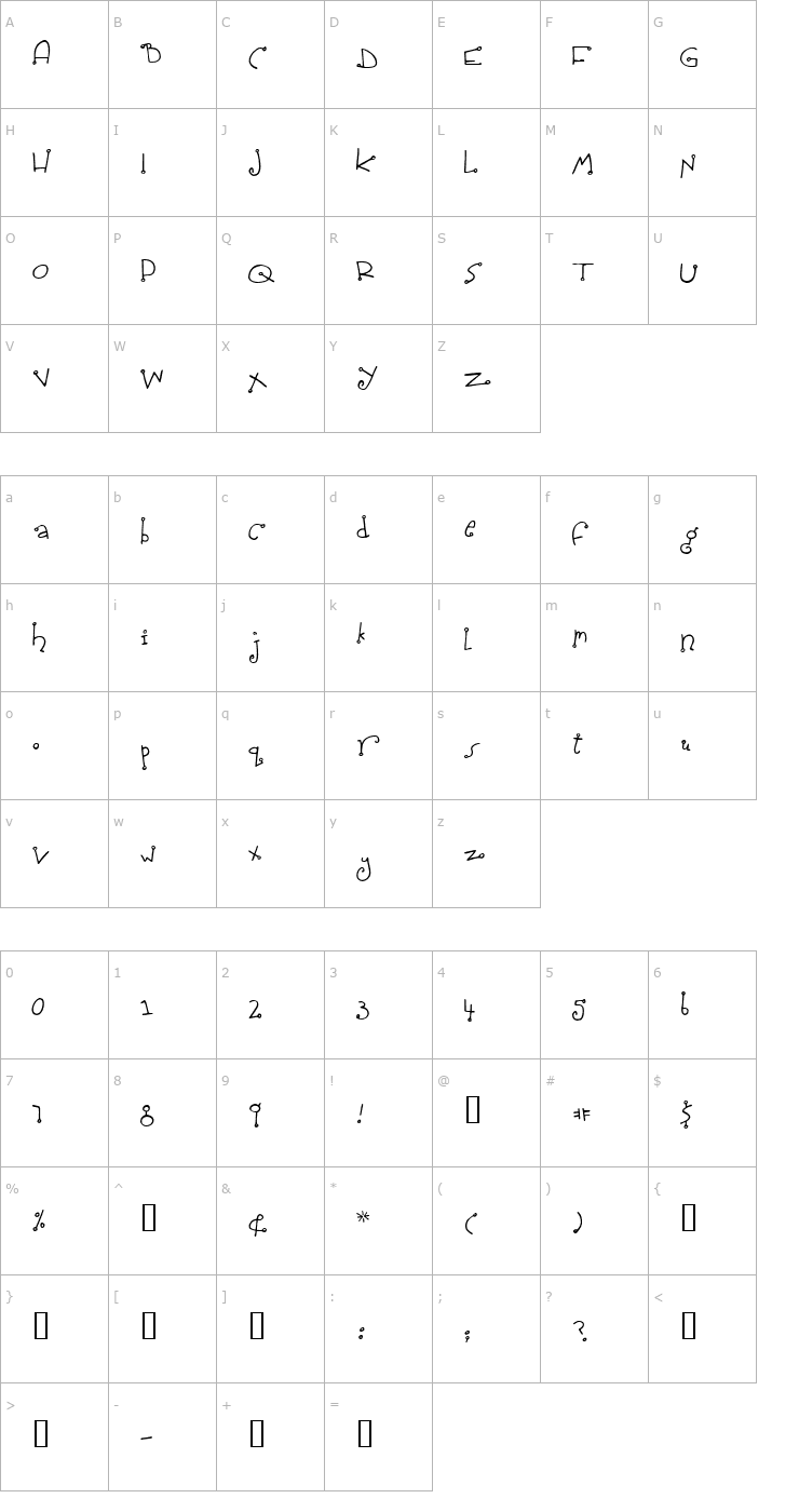 Character Map Spidershank Font