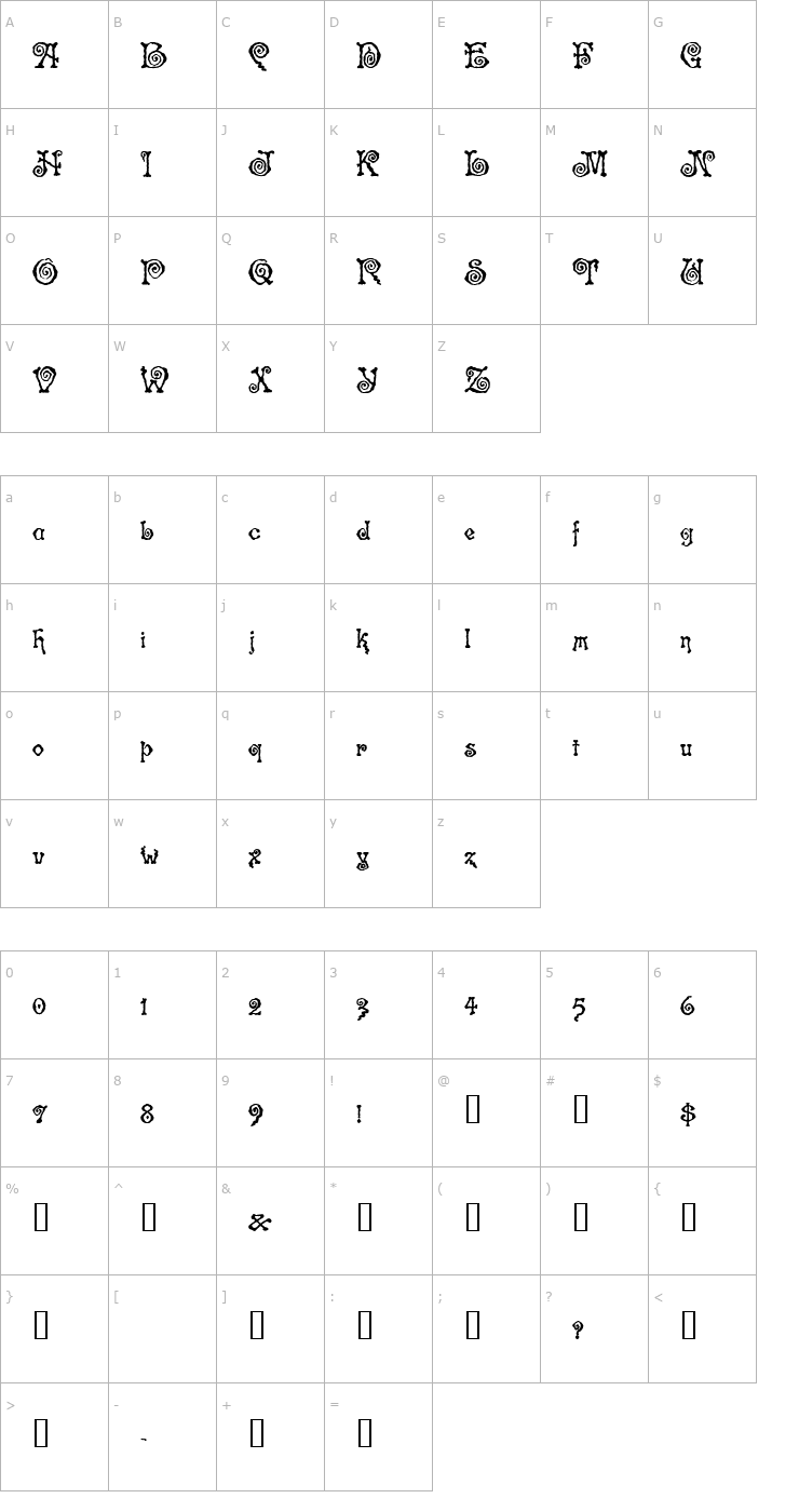 Character Map Spinstee Font