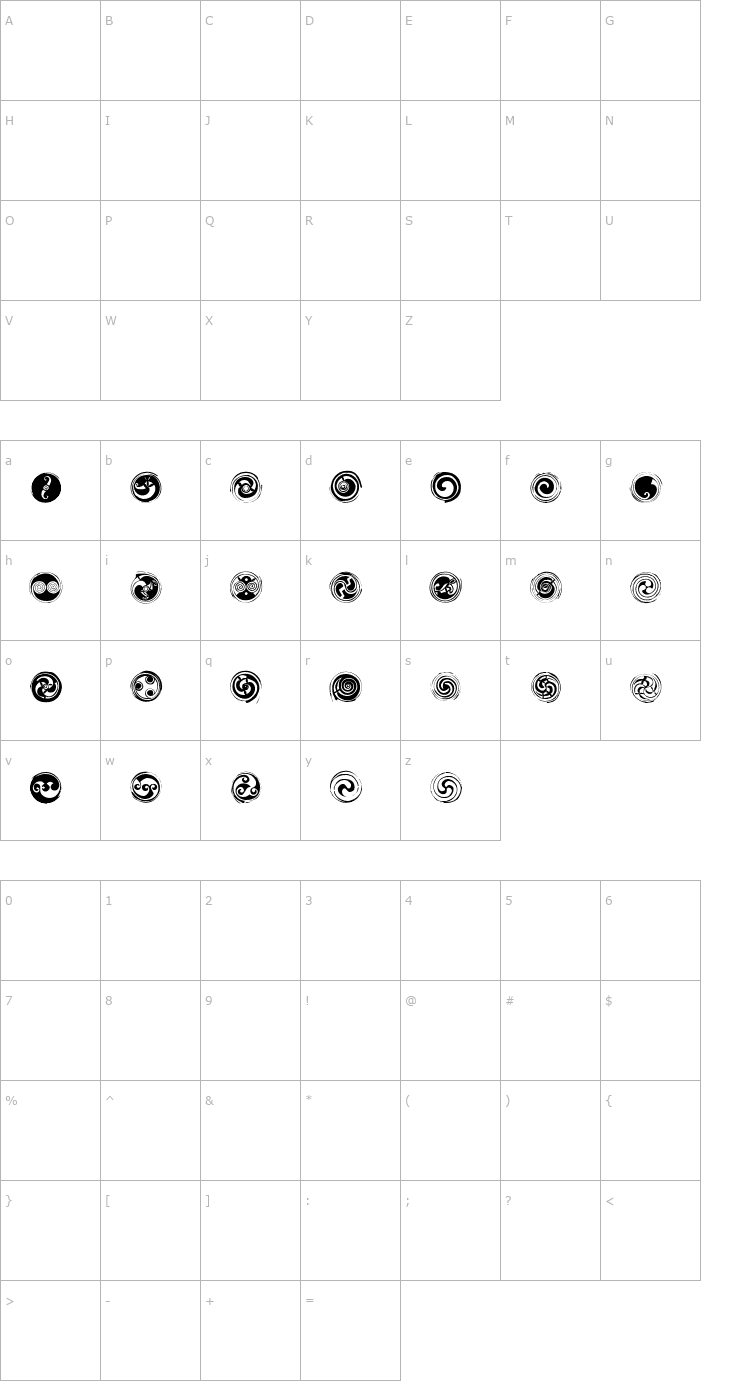 Character Map Spirals Font