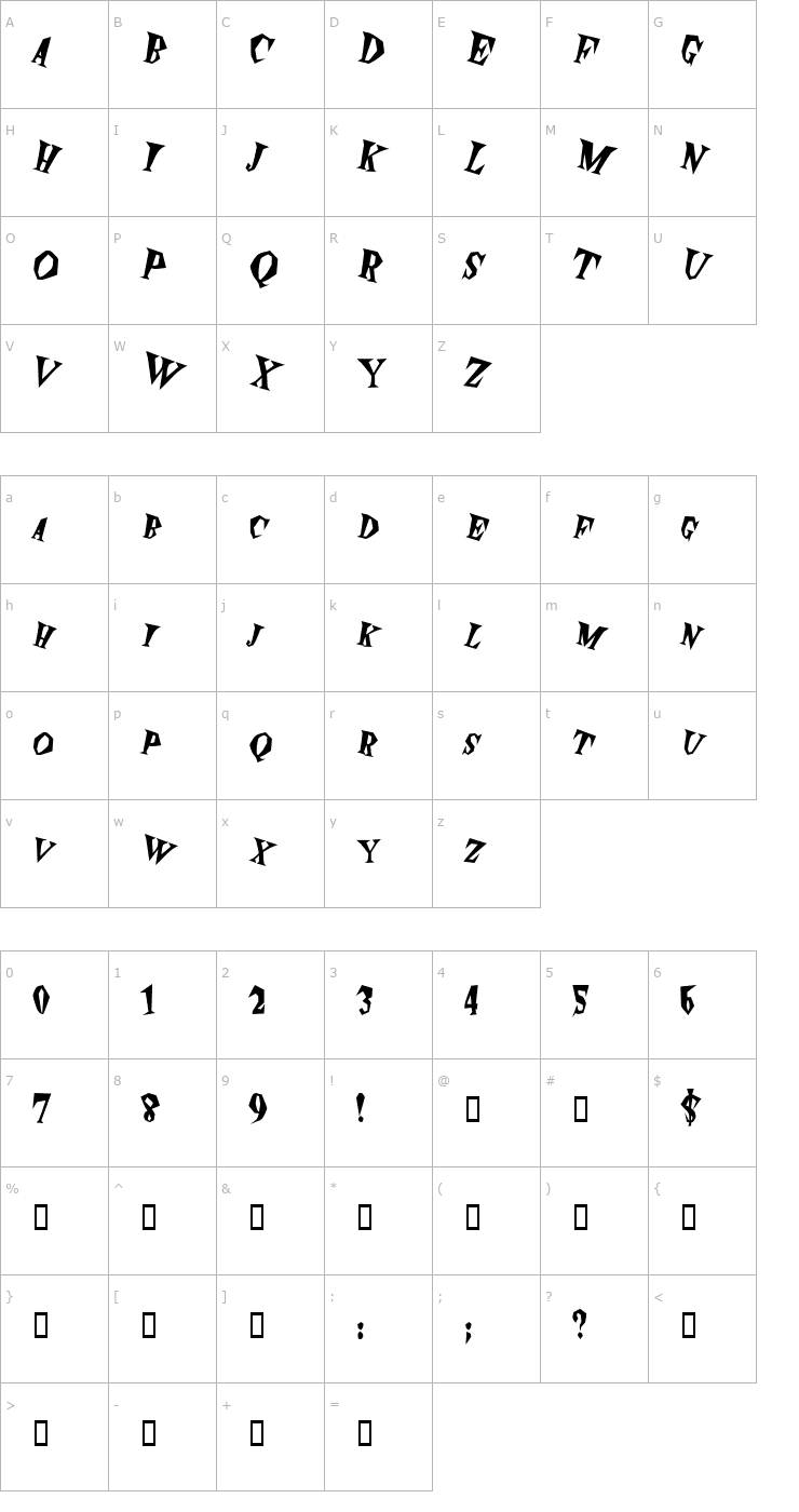 Character Map SpunkExtended Italic Font