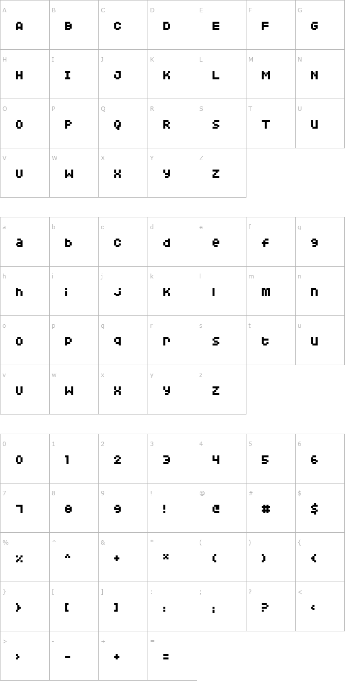 Character Map Squarodynamic 04 Font