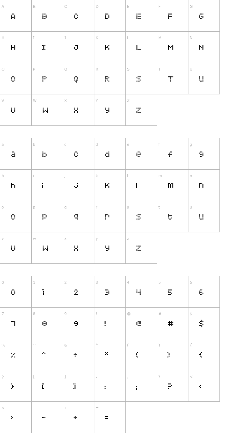 Character Map Squarodynamic 06 Font