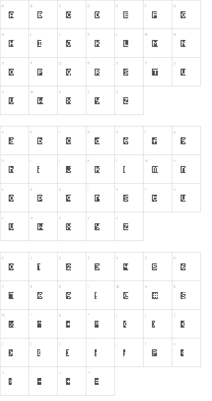 Character Map Squarodynamic 10 Font