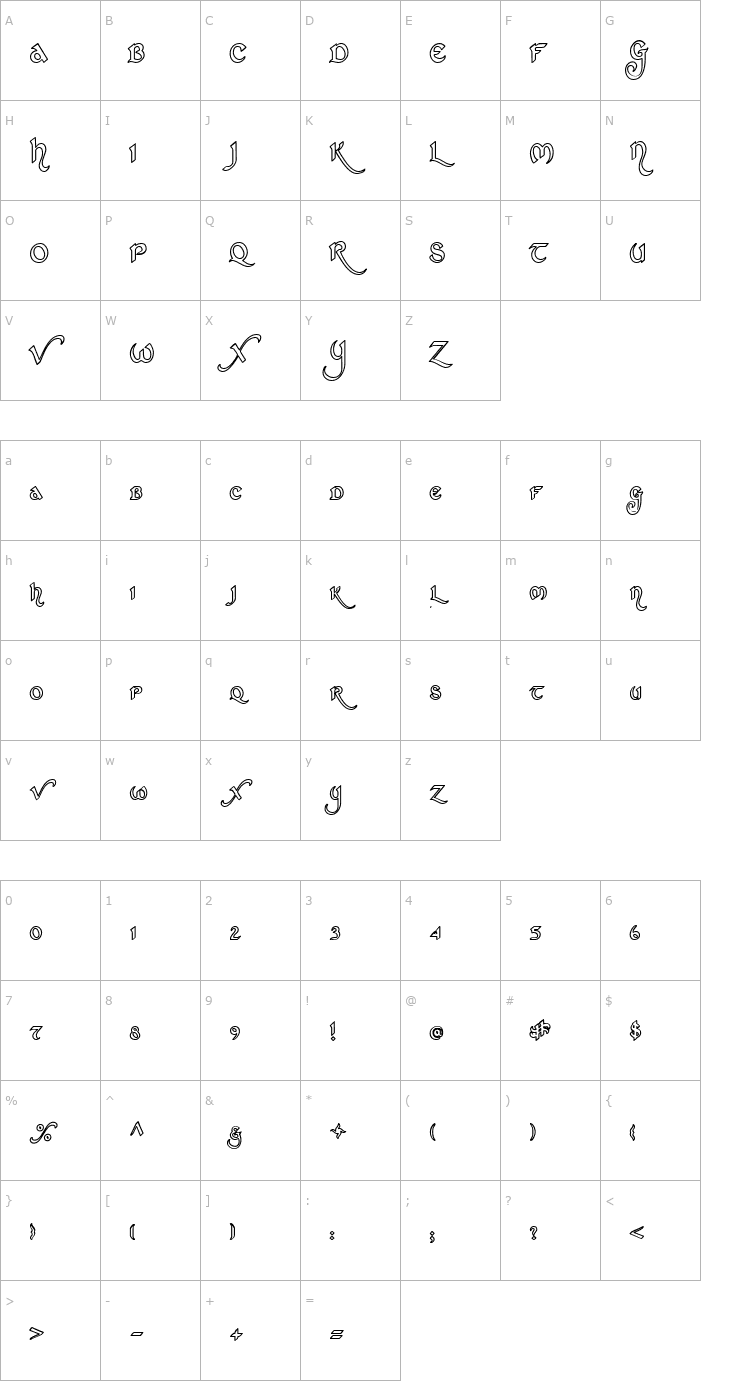 Character Map St Charles Hollow Font