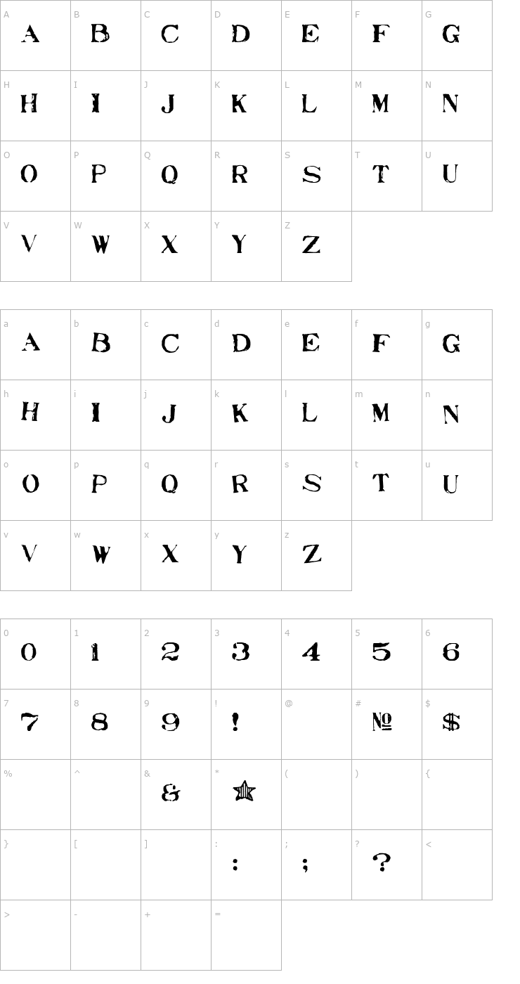 Character Map Stampede Regular Font